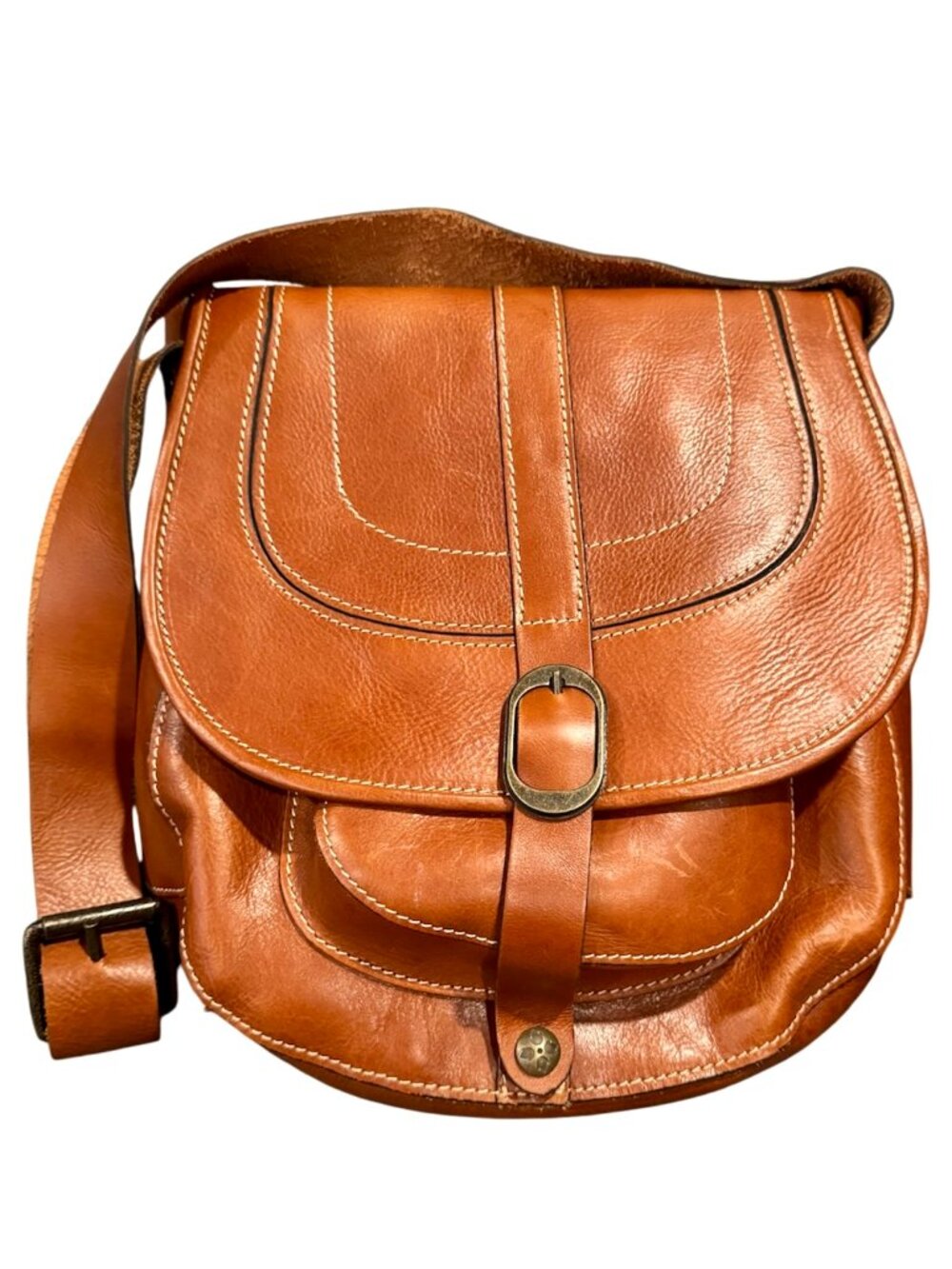 Patricia Nash Barcelona Saddle Bag Crossbody – British Tan Leather - EUC